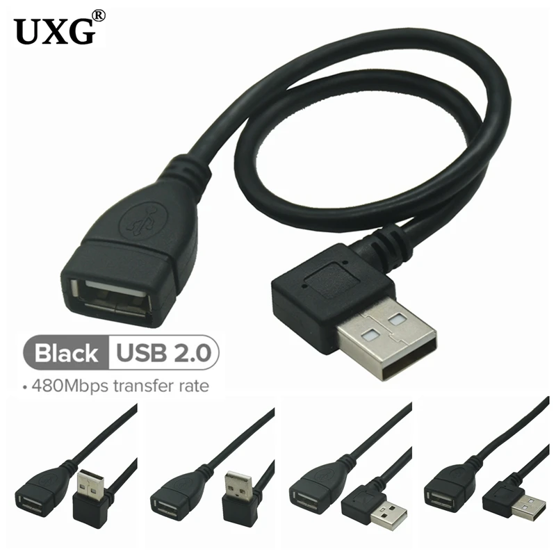 10cm 20cm 0.5m 1m USB 2.0 A Male to Female 90 Degree Right Left Down Up Angled Extension Adaptor Data Sync Charge Cable cord