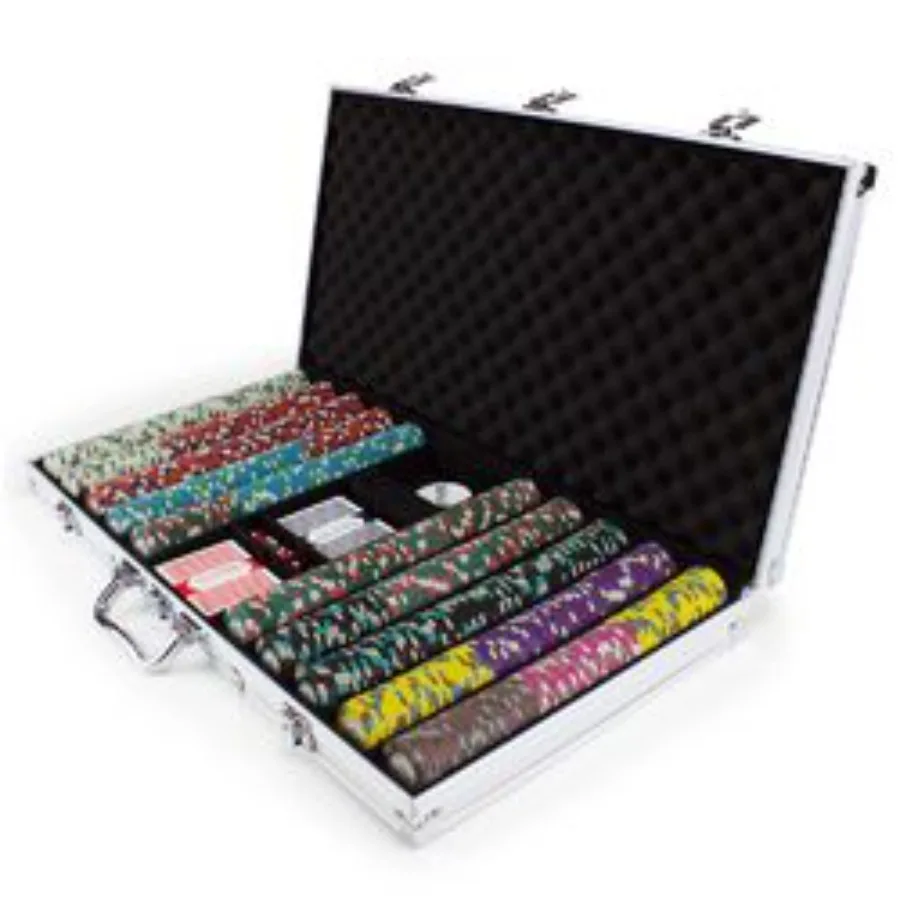

Gaming chip set for casino-style play, aluminum material, classic Monaco club color scheme, lightweight and durable design