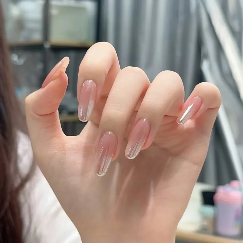 

24pcs Nude Gradient False Nails Long Acrylic Press on Nails Girls Realistic Fake Nail with Glue Artificial Nails for Sticking