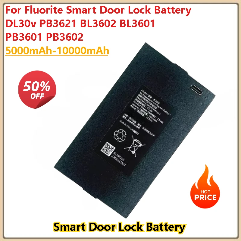 

5000mAh 10000mAh Battery for Fluorite Smart Door Lock Battery DL30v PB3621 BL3602 BL3601 PB3601 PB3602 Brand-New High Quality