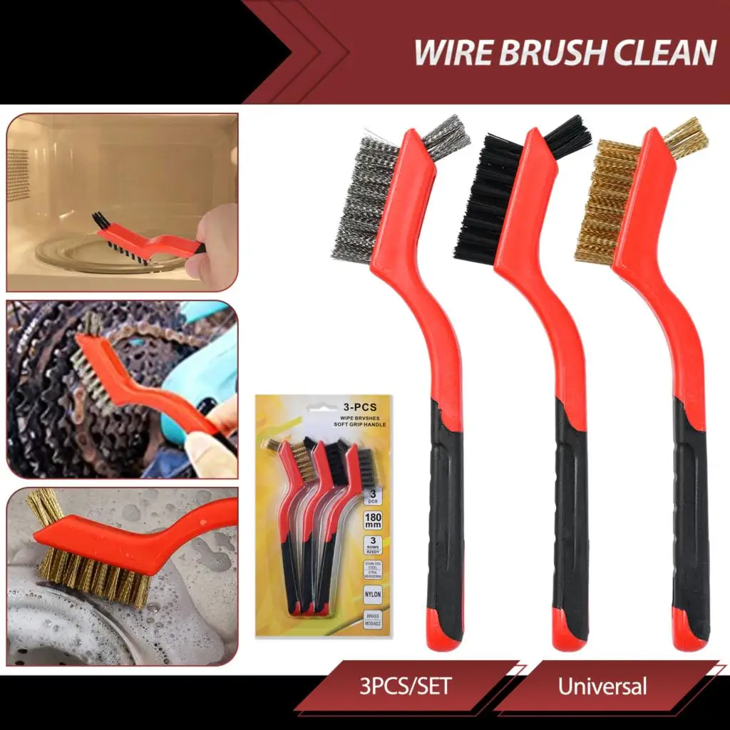 

Wire Cleaning Brush Stainless Steel/Brass/Nylon Bristles Brush Polishing Rust Remover Kitchen Stove Sink Scrubbing Cleaning Tool