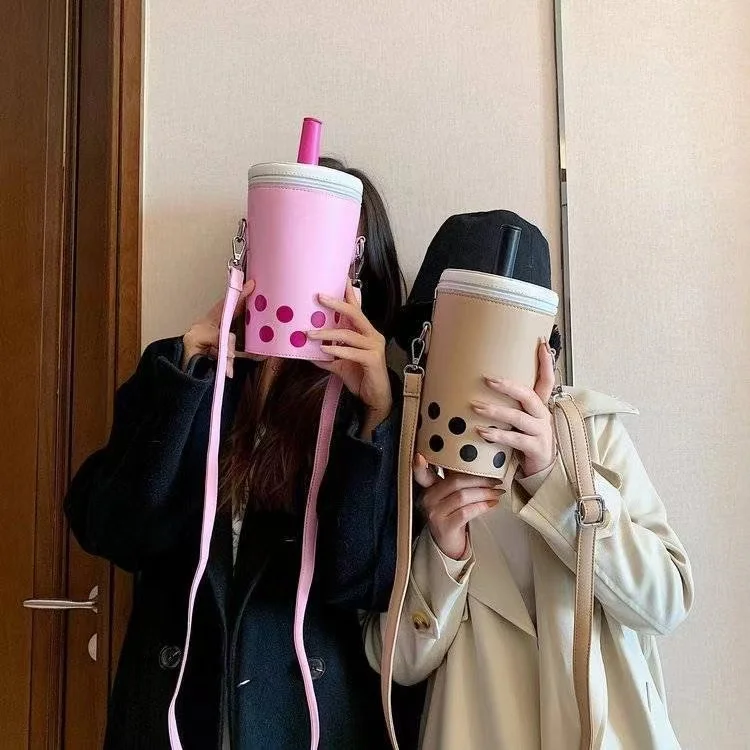 Personalized Bag for Women Trendy Milk Tea Cup Shaped Bucket Bag Crossbody Shoulder Bag Kawaii Bubble Tea Boba Milk Handbag