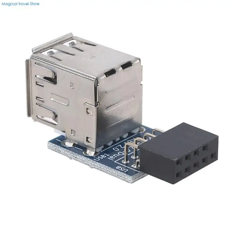 N2UB 1Pc USB 2.0 Type A Female Port Double Layer HUB Adapter  Motherboard 9 Pin Header To 2 Ports Female Converter
