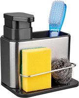 Soap Dispenser for Kitchen Sink 3-in-1 Sponge Holder for Kitchen Sink Caddy Stainless Steel Tray Drainer Rack Rustproof Dish Bru