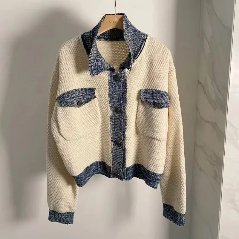 

Повседневный короткий свитер, элегантный кардиган, весенне-осенний корейский модный женский вязаный свитер с длинными рукавами, свободные рубашки на пуговицах