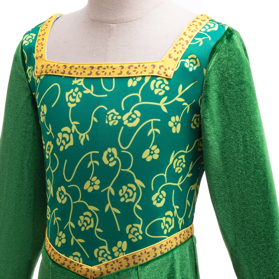 princess fiona dress Kids Costume Metallic gold ribbon trims the neckline and waist Kids Girl's Shrek The Third