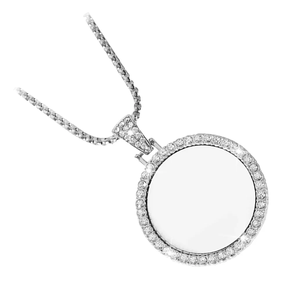 

Rhinestone Pendant European American Style DIY Heat Transfer Printing Blank Necklace Large Size Durable Alloy Material