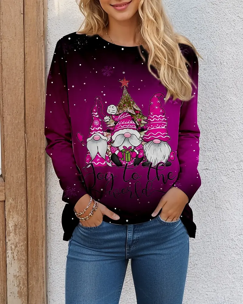 Women\'s crew neck sweatshirt ugly printed long sleeve Christmas weekend holiday funny crew neck regular autumn style S-3XL