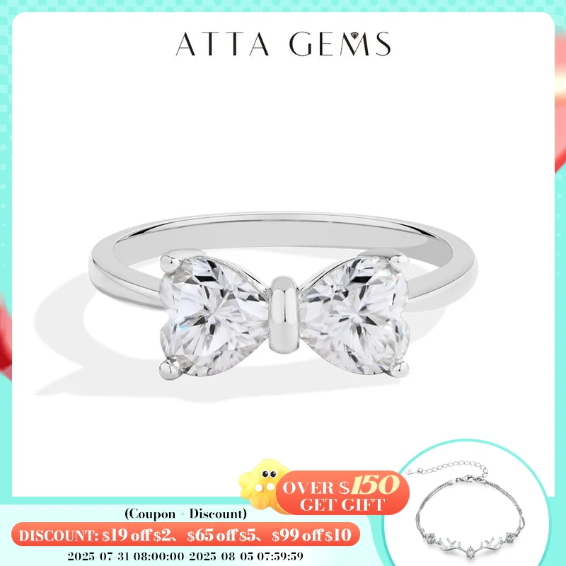 

ATTAGEMS Bowknot Moissanite Ring for Women DVVS1 2*0.8 CT Heart-shape Stone 925 Silver 18K Gold Plated Wedding Party Jewelry GRA