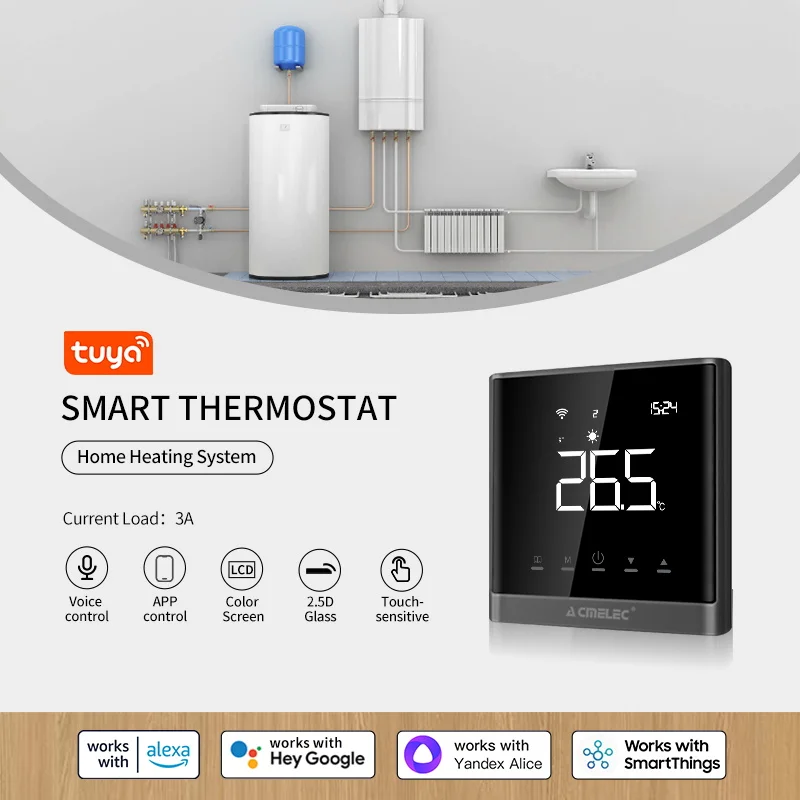 Tuya – Thermostat Wifi intelligent pour chauffage au sol, pour chaudière, télécommande de température ambiante, Google Home