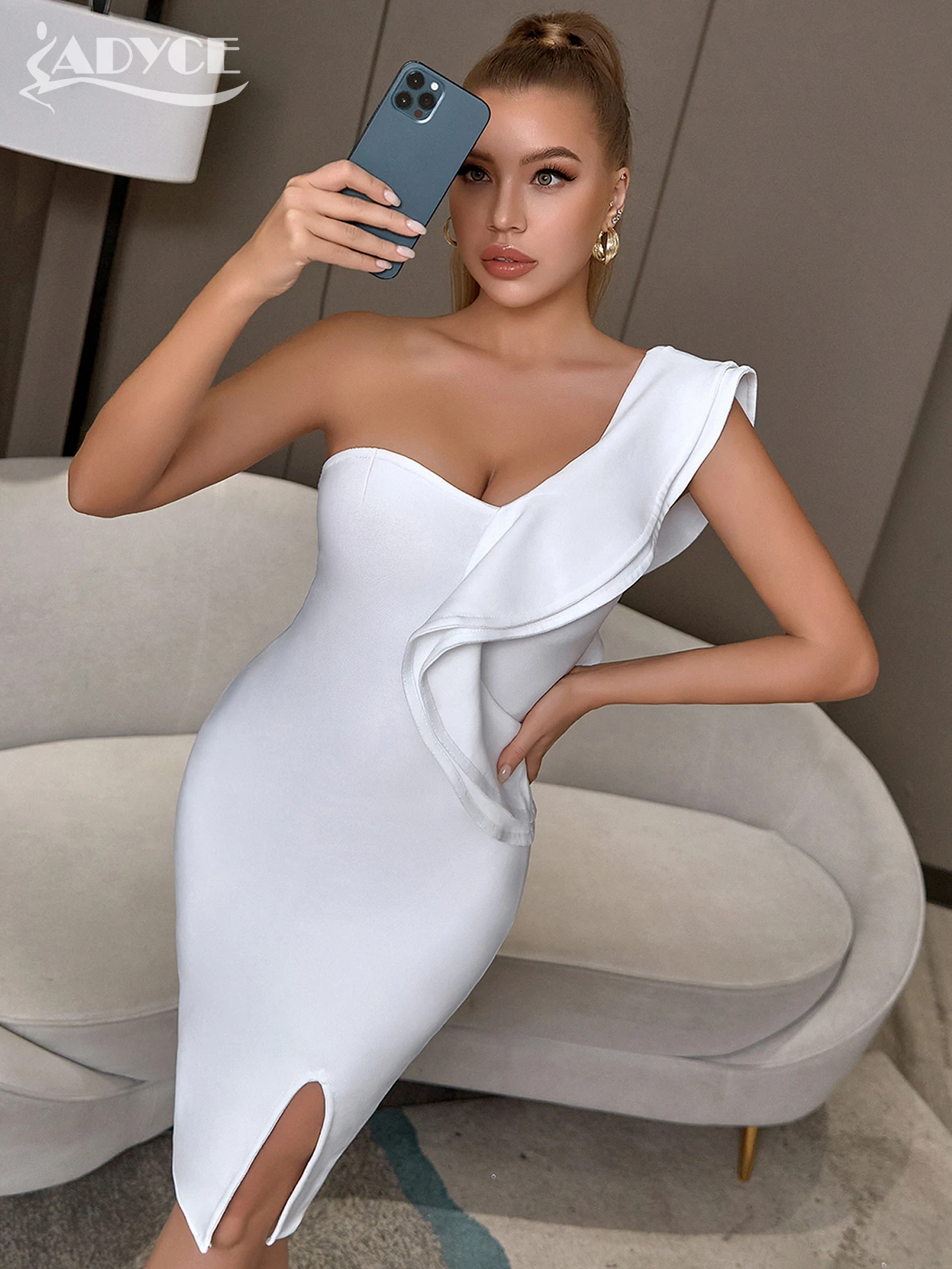 ADYCE 2024 New Summer Women Bandage Dress Sexy One Shoulder Ruffles Bodycon Club Dresses Vestidos Celebrity Evening Party Dress