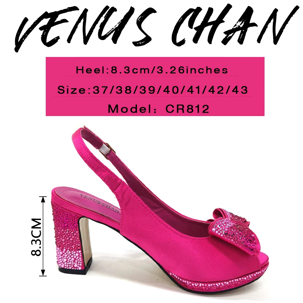 Venus Chan Nigeryjskie buty imprezowe 2024 Włoski design Buty wieczorowe i torby Rhinestone Bow Peep Toe Buty na wysokim obcasie dla kobiet