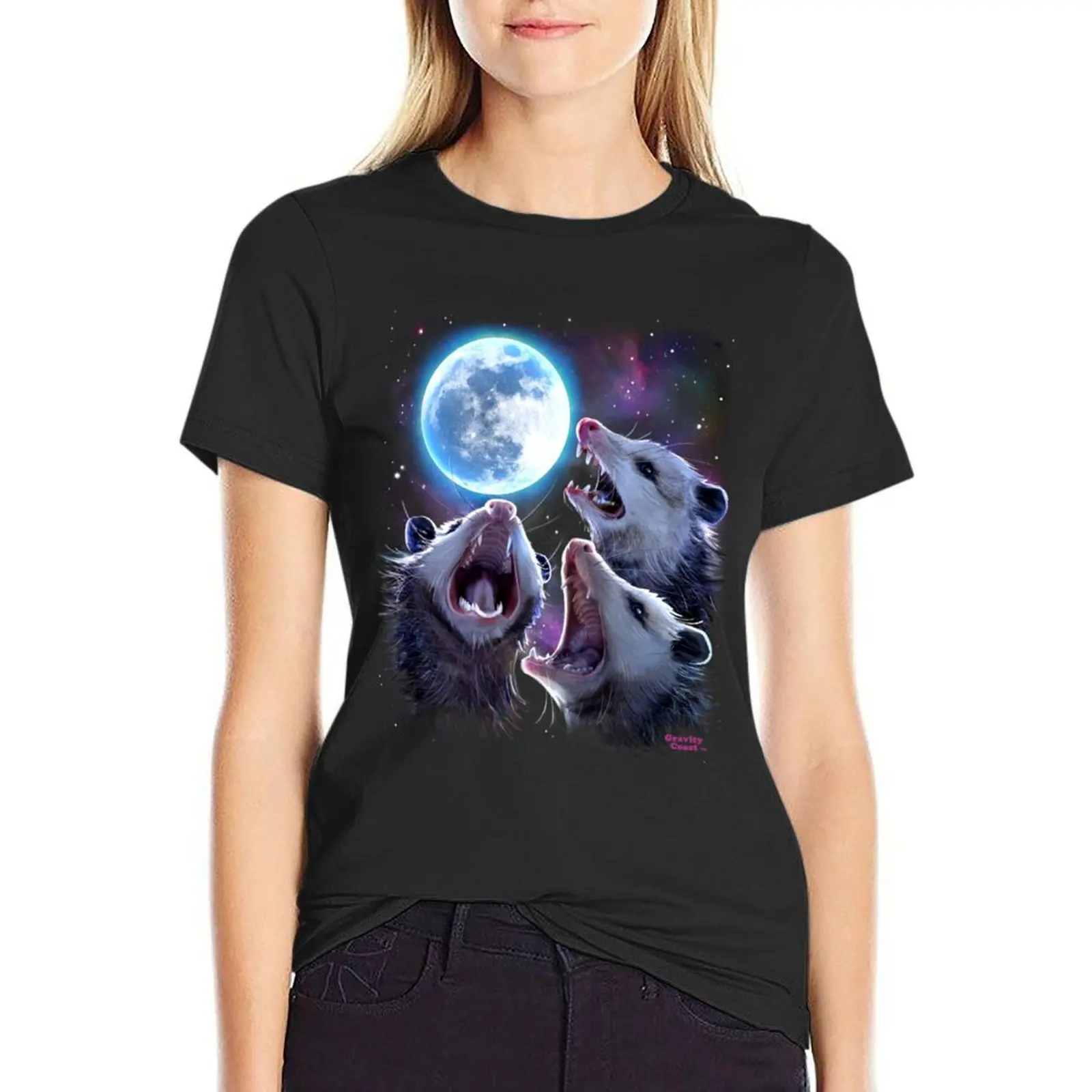 

Three Opossums Howling at the Moon Funny Possum T-Shirt aesthetic clothes tees anime clothes quick drying T-shirt Women