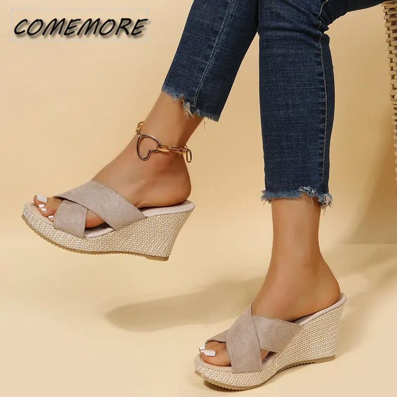 Women's Slippers Ladies Casual Platform Wedges Sandals Fashion Open Toe Straw Braid Rome Plus Size 35-40 Female Beach Sandalias