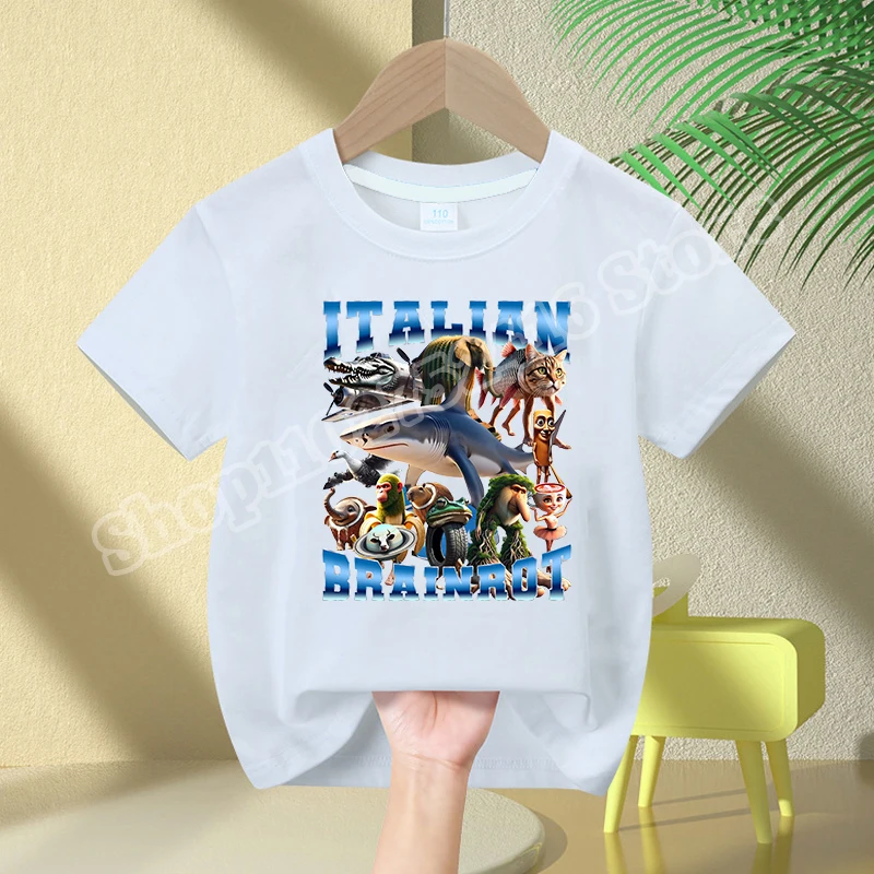 

Italian Brainrot Cotton T-shirt Boys Girls Funny Meme Print Pullover Tung Tungtung Sahur Tees Summer Casual Tops Kids Clothes