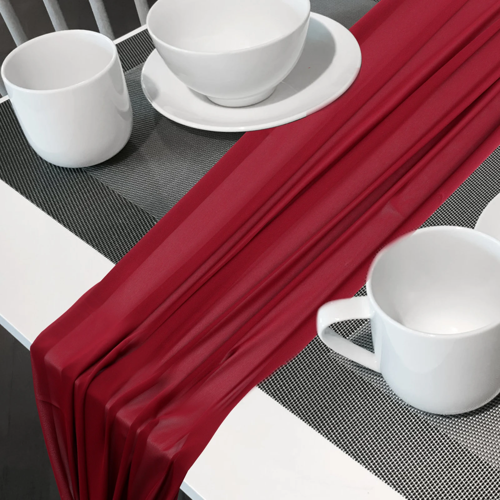 

Chiffon Table Runner Burgundy Length for Wedding Party Table Decoration Home Holiday Banquet Cloth Party Ornament