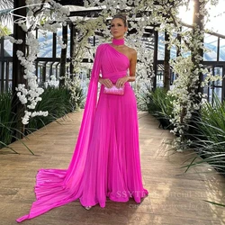 Elegant Pink Chiffon Prom Dresses Pleat Elegant One Shoulder Customized Beach Evening Party Dress Ladies Wedding Celebrity Gowns