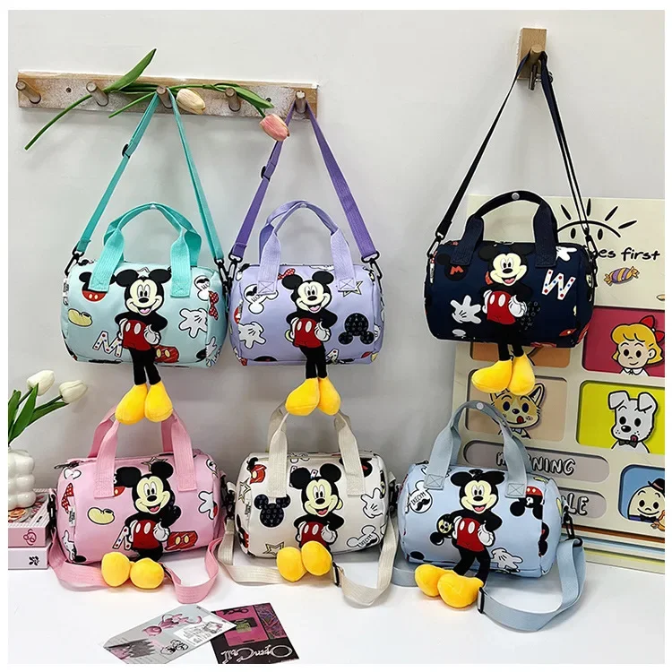 Bolsa de boliche infantil com padrão mickey mouse, bolsa de ombro portátil, moda garota fofa, novo, 2024