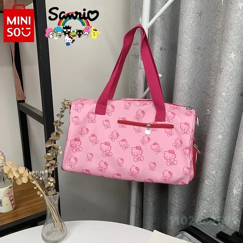 HelloKitty tas traveling, tas koper tangan kartun kapasitas besar, tas penyimpanan Keluarga modis tahan air kualitas tinggi