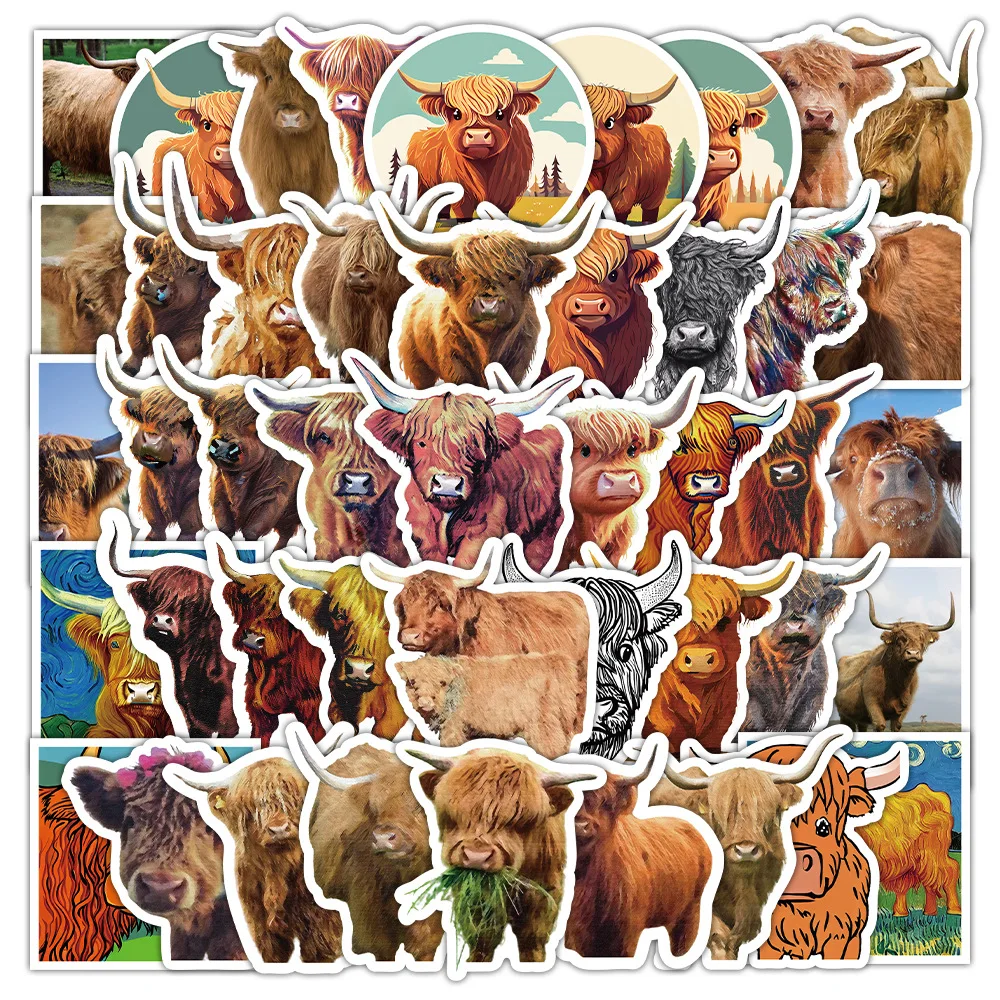 10/30/60PCS Cartoon Highland cattle stickers Funny Cartoon Graffiti DIY Guitar Water Cup Phone Case Waterproof Decal Kids Toy