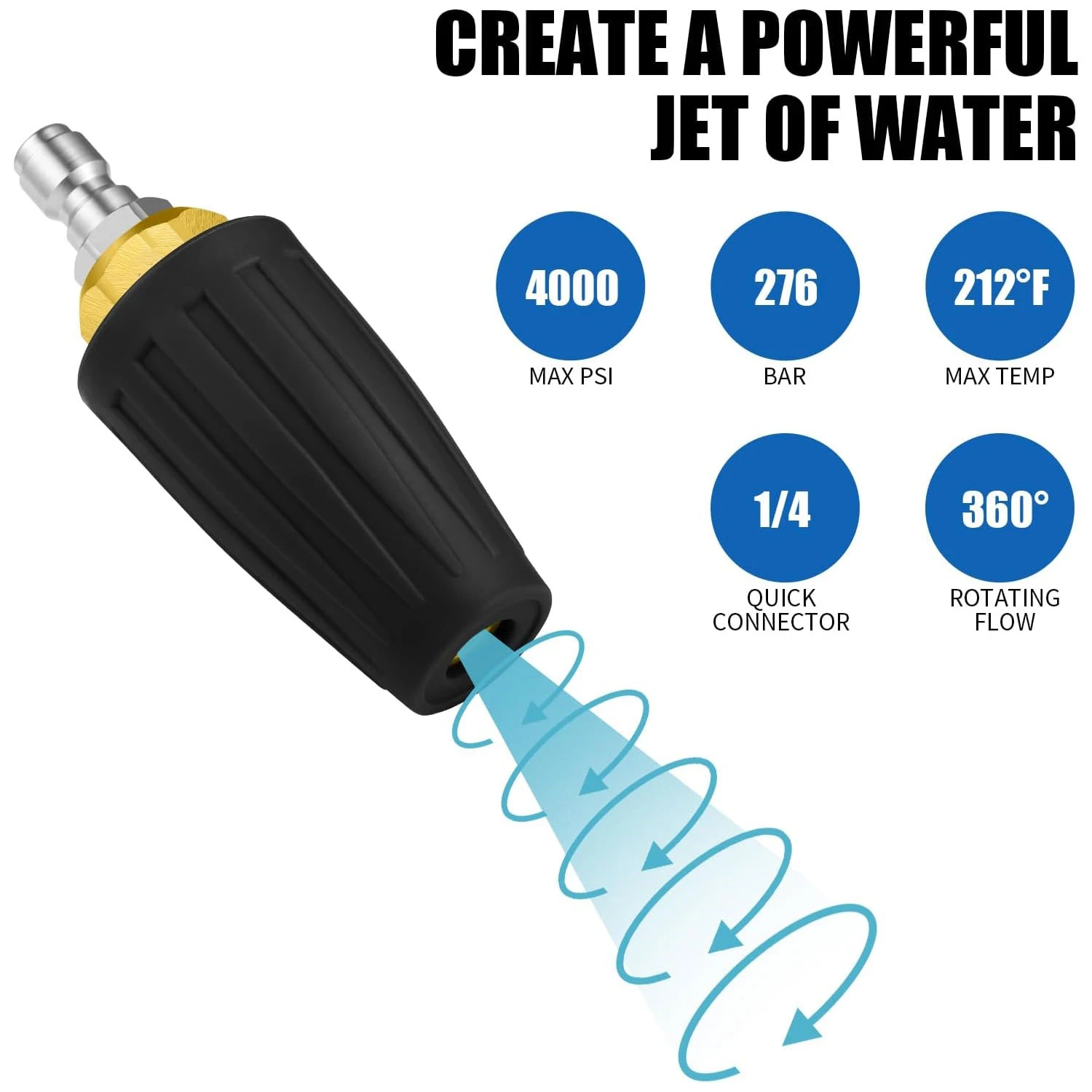 Turbo Nozzle for Pressure Washer 360° Rotating with 1/4