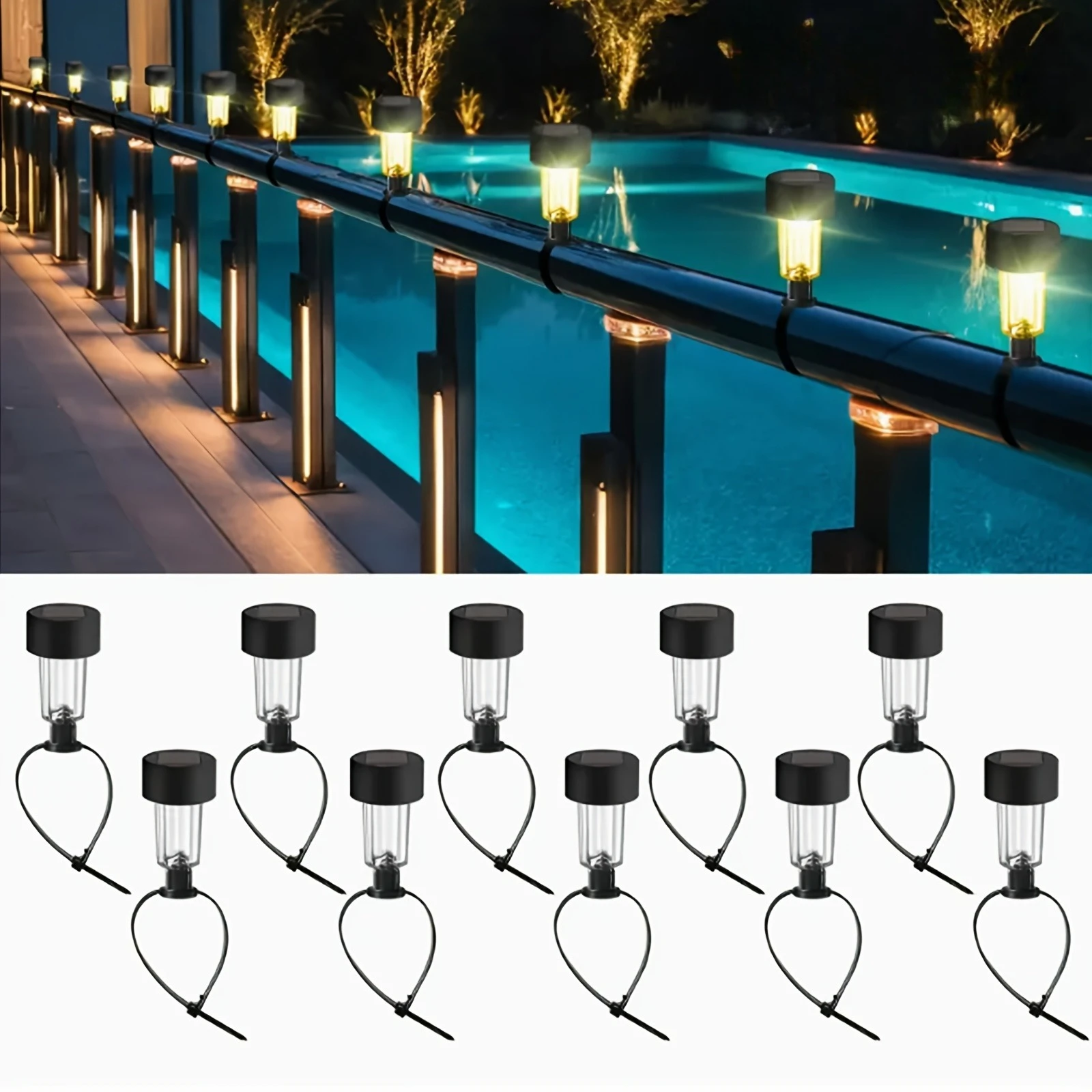 

E2 6Pcs Solar Led Pool Light Frame on The Ground for Swimming Pool Outdoor Pool Wall Fence Decorative Accessories Led Solar Lamp