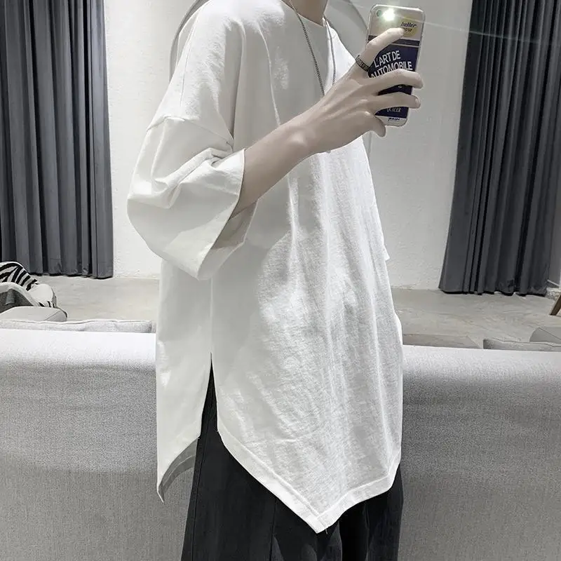 Side Slit Irregular Oversize 2xl  Streetwear Korean Fashion Casual Short Sleeve T Shirt Men 2022 New Arrival Summer Harajuku Top