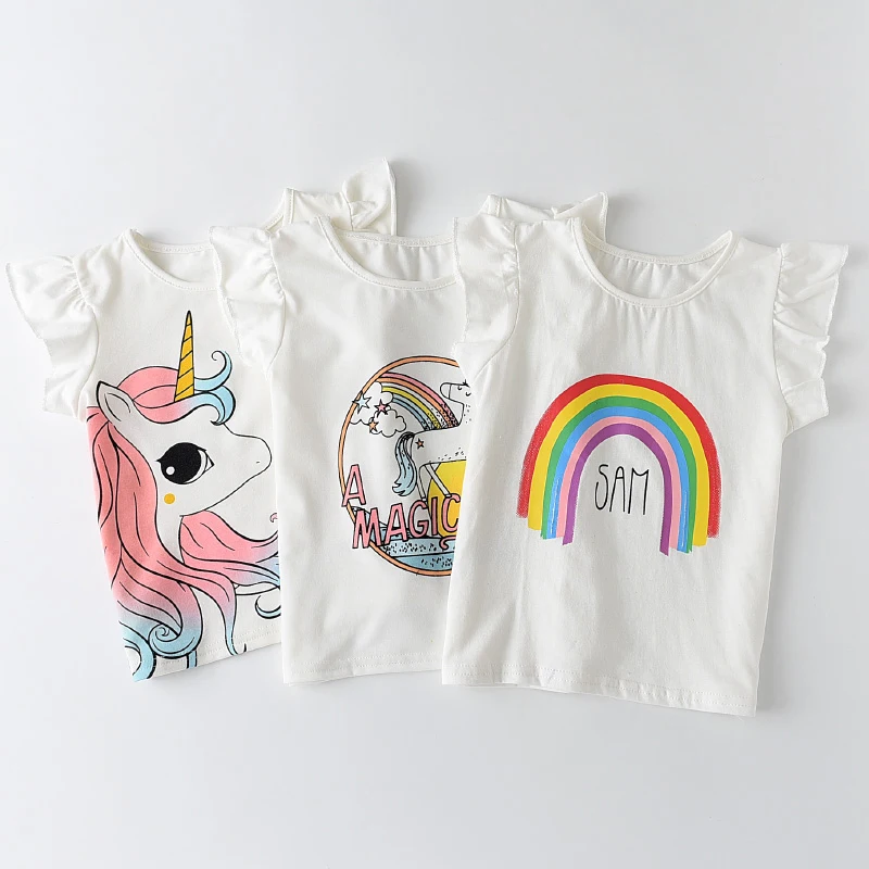 Summer Fashion Unisex Unicorn T-shirt Children Boys Short Sleeves White Tees Baby Kids Cotton Tops for Girls Clothes