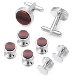 HAWSON Classic Red Tiger Eye Stone High Quality Cufflinks and 6 Studs Set for Gentlemen Dress Fashion Accessories for Tuxedo