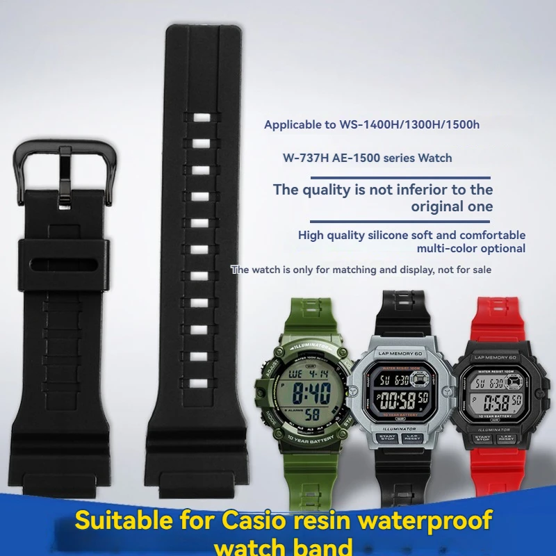 18mm Resin Silicone Watch Band for Casio WS-1400H/1300/1500/W-737H/AE1500 - Replacement Strap for Digital Watches