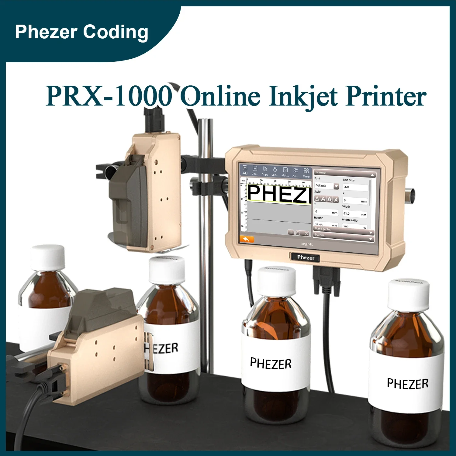 Phezer PRX-1000 Automatic Online Inkjet Printer Compatible Batch Code Expiry Date QR Code Barcode Serial Number Coding Machine