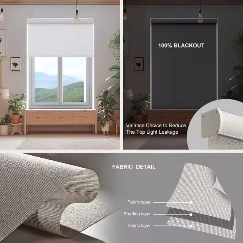 Automatic Cordless Double Layer Electric Smart Blackout Easy Clean Motorized Roller Blinds For Windows