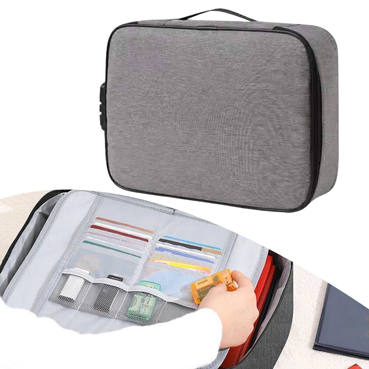 

Large Capacity Document Organizer Briefcase 3-Layer Folder Holder Cover Purse Passport Home Safe Functional File Storage Case