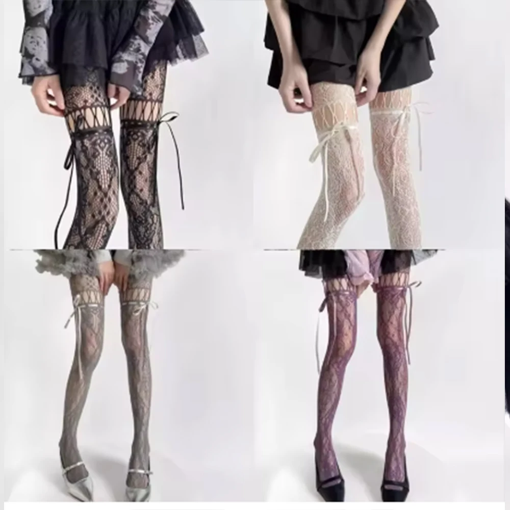 New Beige Tight Fitting Women's Sexy Transparent Mesh Y2K Sweet and Fashionable Mesh Stockings Jk Uniform Lace Sexy Stockings view 4