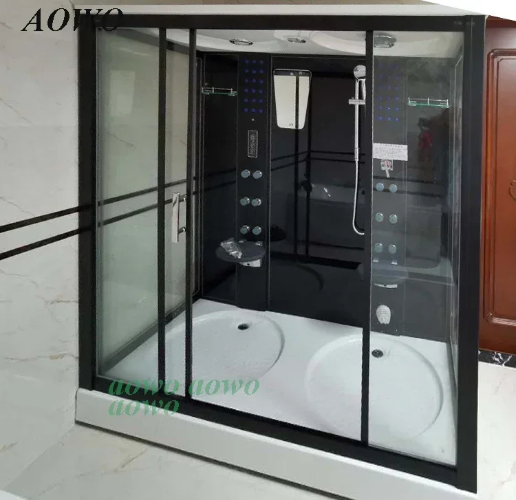 Kamar mandi uap kustom atas Hitam Ruang uap basah luar ruangan Spa Sauna Prefab Unit kamar mandi Vichy Shower Cabine De Douche 2 orang