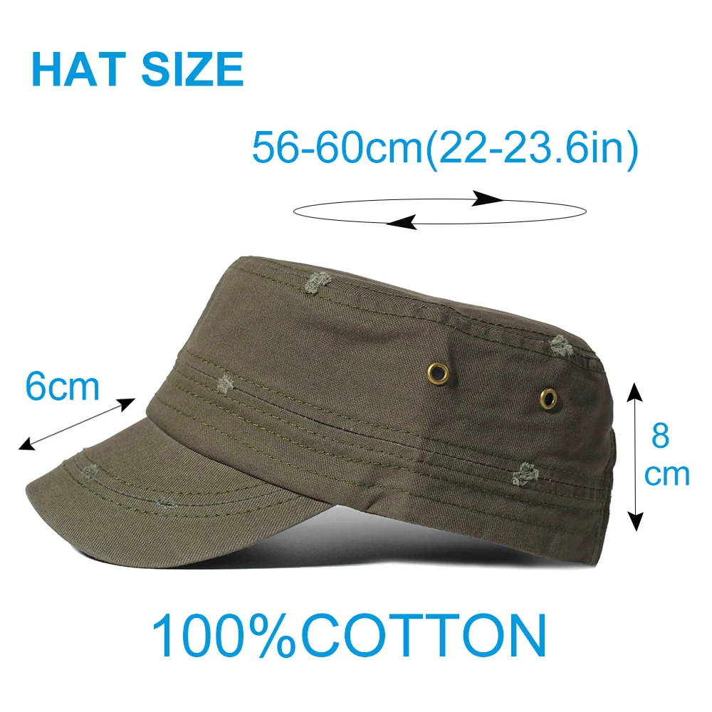 Four Seasons Solid Cotton Military Caps Men Distressed Hat Adjustable Unique Design Vintage Flat Top Cap