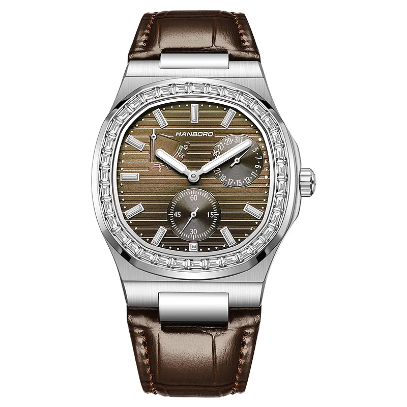 HANBORO Men Automatic Watch 38mm Square Mechanical Wristwatch 5ATM Luminous Sapphire Power Reserve & Date Dial Tianjin1780