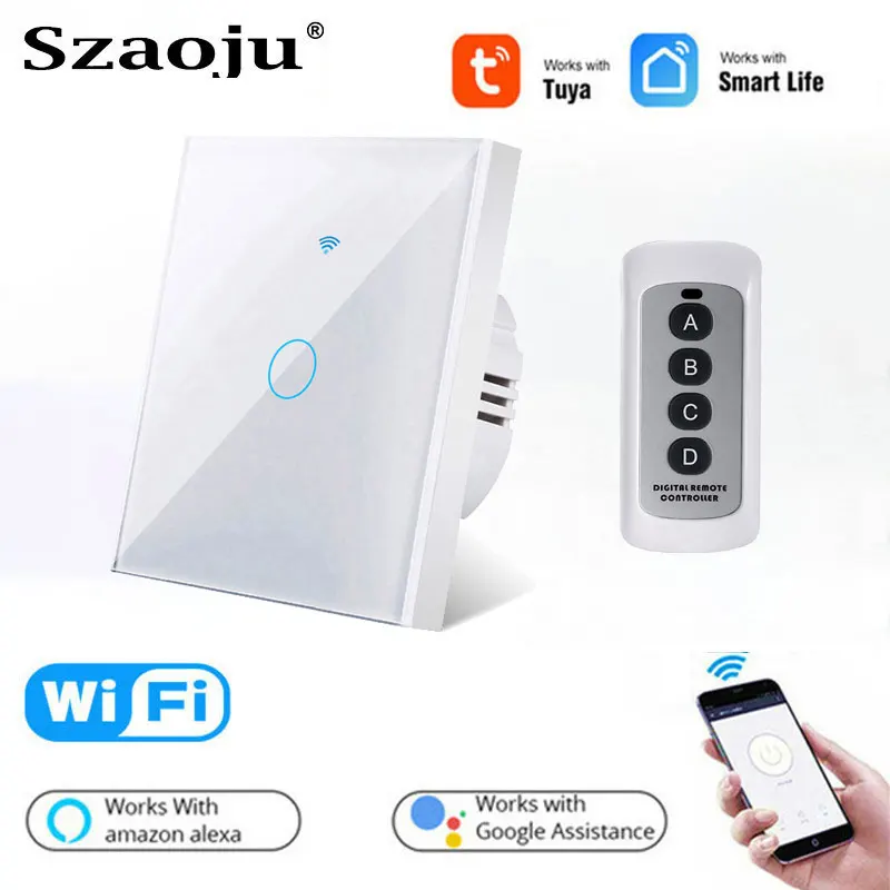 EU Wall Touch Sensor Wifi Switch Smart Light Switch 1/2/3 Gang No Neutral Wire Required Tuya Smart Life Home Alexa Voice Contro