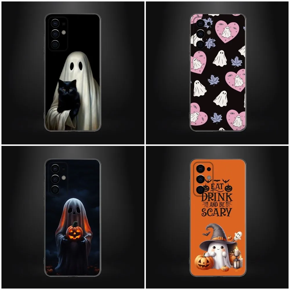 

October Halloween Spooky Ghost Phone Case For Samsung Galaxy A13,A21s,A22,A31,A32,A52,A53,A71,A80 Soft Black Shell