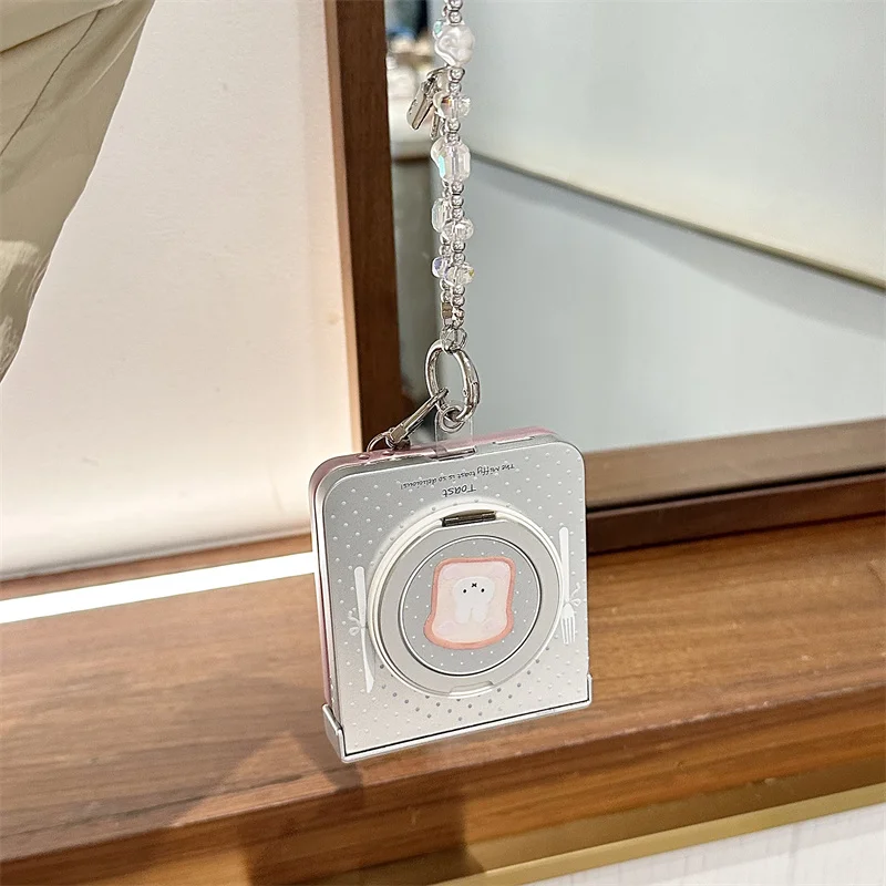 Cute Toast Miffy Rabbit Magnetic Ring Stand Phone Case For Samsung Galaxy Z Flip 5 6 7 8 Silver Hinge 3 4 Cover Crystal Pearl