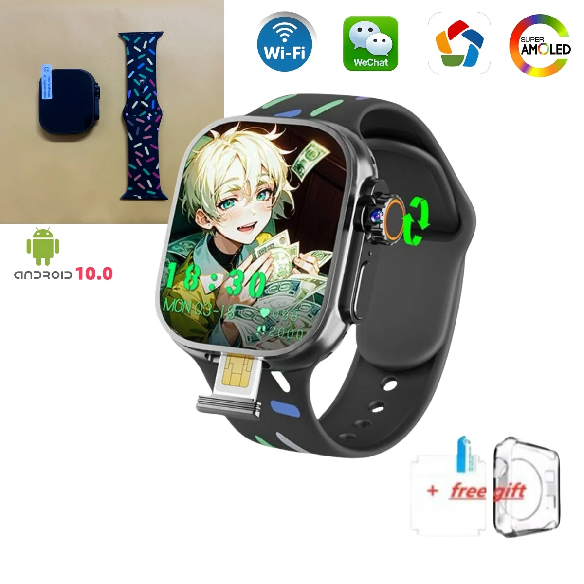 Android 10.0 DW99 Smart Watch S10 4G AMOLED GPS Wifi 180° Rotating Camera Phone Watch APP Download Face Unlock Smartwatch Men