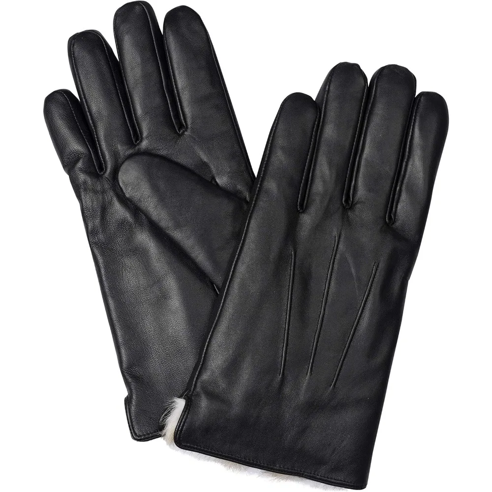 قفازات شتوية من جلد الغنم الأصلي للرجال مع بطانة من فراء الأرانب وصندوق هدايا