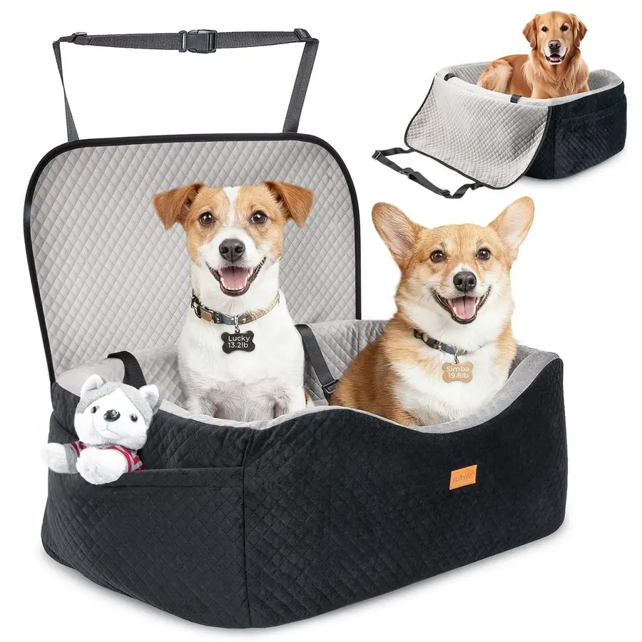 

Автокресло Booster для больших собак до 60 фунтов или 2 маленьких собак с 4 пенами с эффектом памяти, автомобильное сиденье среднего размера для домашних животных, регулируемые поводки, съемное