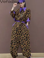 Vefadisa 2024 Spring Autumn Lapel Zipper Cardigan Jumpsuits Loose Leopard Print  High Waist Jumpsuits Women's LHX4186F1