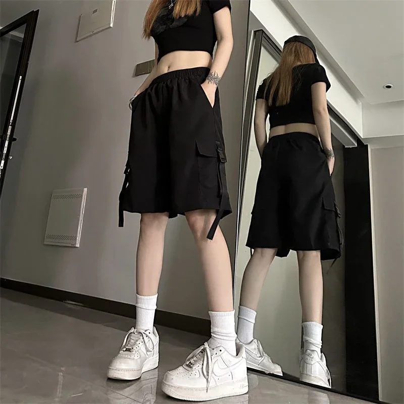 MEXZT Y2K Black Cargo Shorts Women Harajuku Oversized Wide Leg Shorts S-3Xl Summer Streetwear High Waist Pink Baggy Short Pants