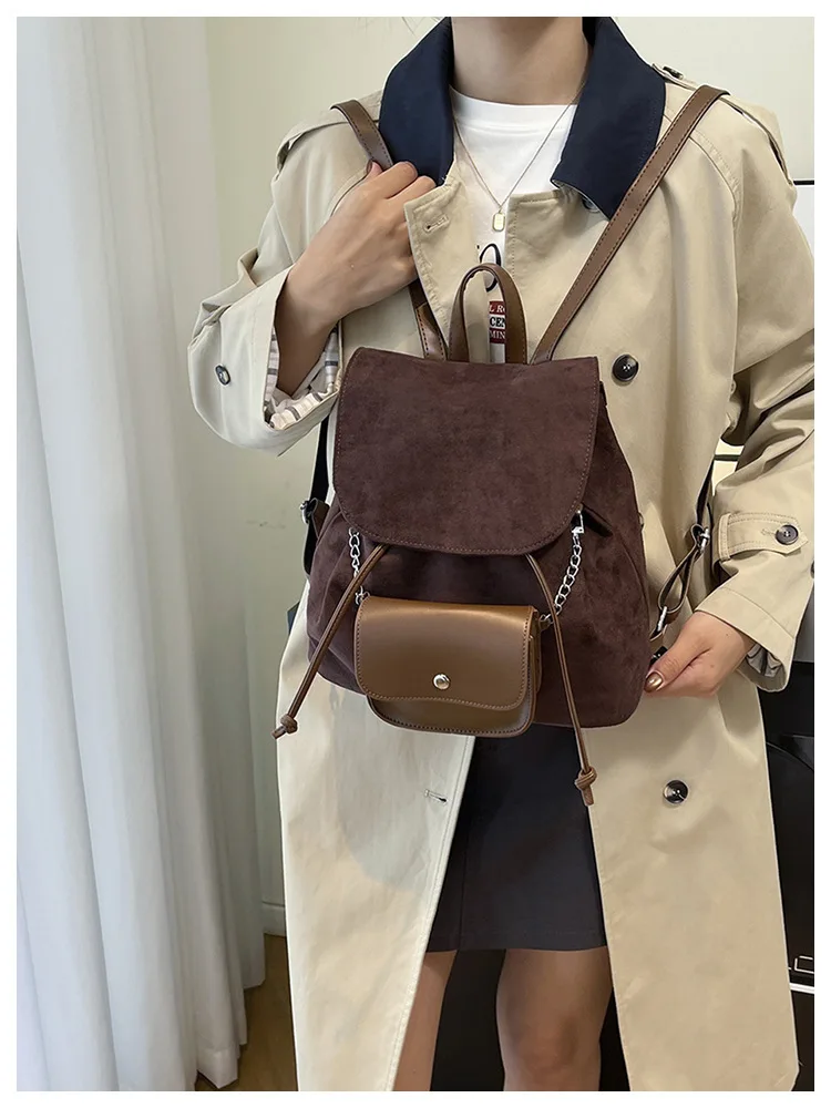 Vintage Faux suede Women Backpack Small drawstring Designer Female Backbags chain Ladies Shoulder Bag for Girls bagpack bolsas