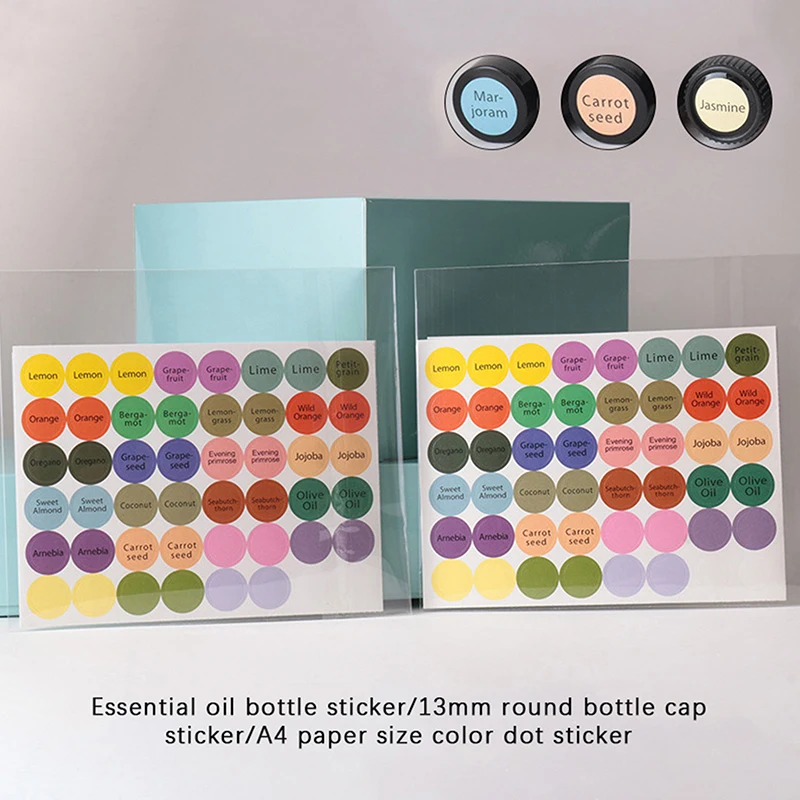 1Set 192 Pcs Pre-Printed Essential Oil Bottles Cap Lid Labels Round Circle Stickers Colorful For ALL DoTERRA Young Living Oils