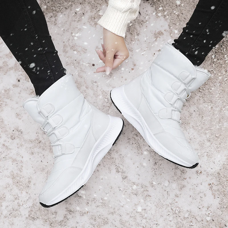 

Ladies' snow boots white Waterproof Antiskid Thick sole woman Outdoor Ankle Boots big size Warm plush Mid-Calf Winter Boots