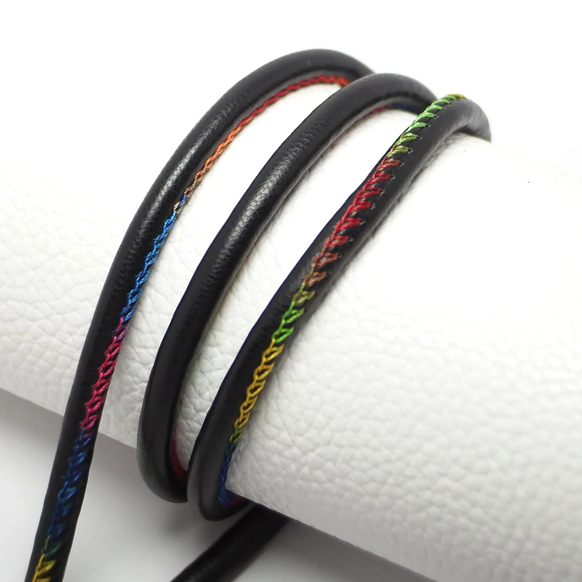 Round Black Soft Faux Leather Cord 4-5mm, Leather Strips Stitched, Leatherette String For Bracelet Necklace Earrings Making