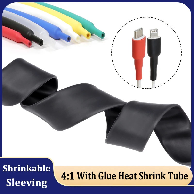 1/2/5M 4:1 With Glue Heat Shrink Tube 4/6/8/12/16/20/24/32/36/40/52mm Dual Wall Thicken Adhesive Wire Cable Polyolefin Sleeving